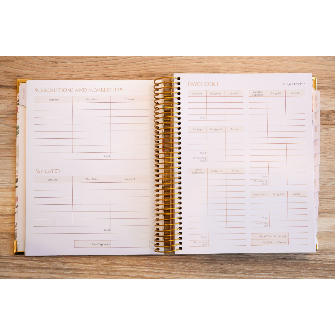 Planner pages for subscriptions, pay-later balances, and paycheck breakdown