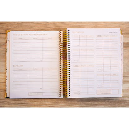 Planner pages for subscriptions, pay-later balances, and paycheck breakdown